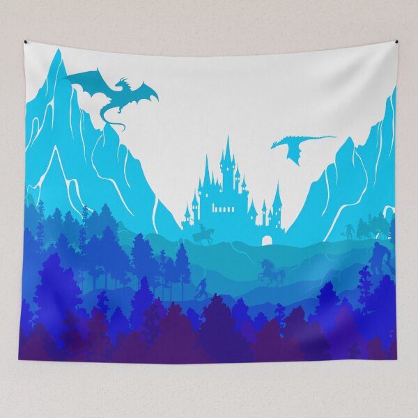 Item preview, Fantasy Scene with Dragons and a Castle designed and sold by larkanneart.
