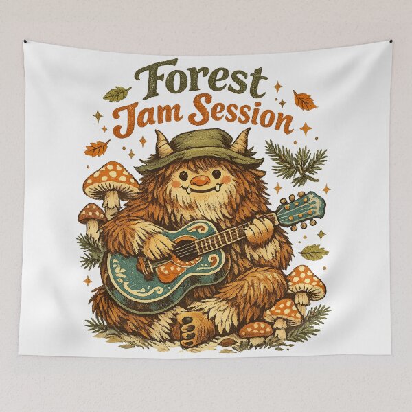 Item preview, Forest Jam Session Bigfoot Guitar Mushroom Cryptid Woodland Art Design designed and sold by inkoutninja.