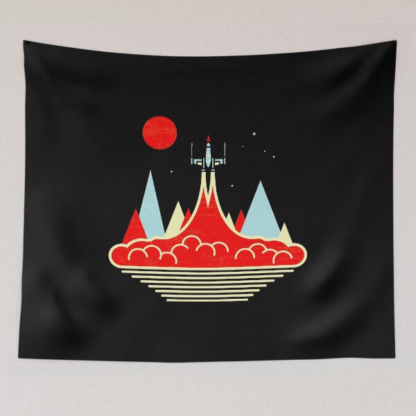 Item preview, Retro Spaceship Rocket Launch Red Sun Mountains Art designed and sold by abgtuwir.