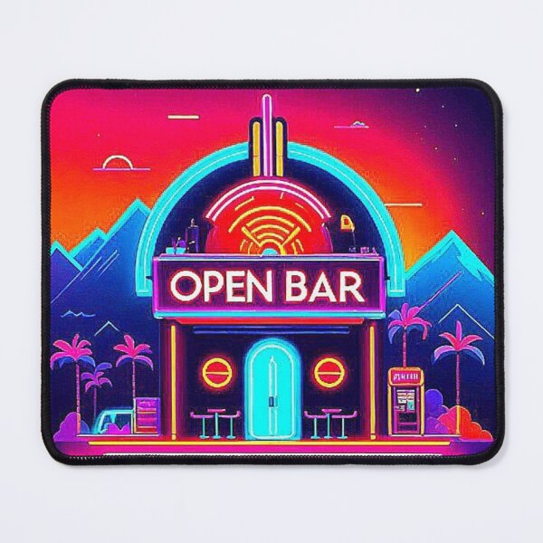 Item preview, Vintage Nightclub Synthwave Neon Cyberpunk Style of an Open Bar with Neon Sign in Desert. designed and sold by Giulivo Store Graphic.