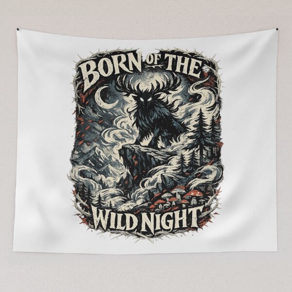 Item preview, Born of the Wild Night Horned Cryptid Gothic Forest Moon Art Design designed and sold by inkoutninja.