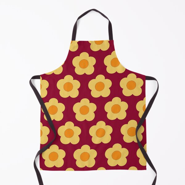Item preview, Groovy retro 1970s style simple graphic rounded Patel yellow florals on deep cranberry red designed and sold by PrettywithColor.