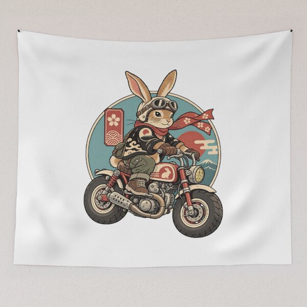 Item preview, Biker Bunny, Japanese Biker Bunny Vintage Motorcycle Rider Kawaii Rabbit designed and sold by graphic-genie.