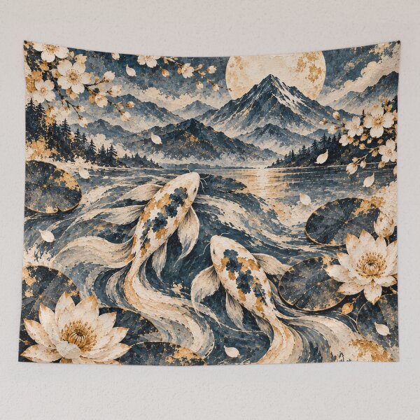 Item preview, Indigo-Golden Koi Pond designed and sold by WeaveSphere.