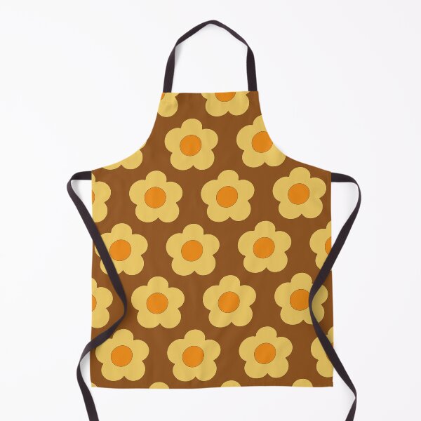 Item preview, Retro 1970s style simple graphic rounded Patel warm yellow florals on brown background designed and sold by PrettywithColor.