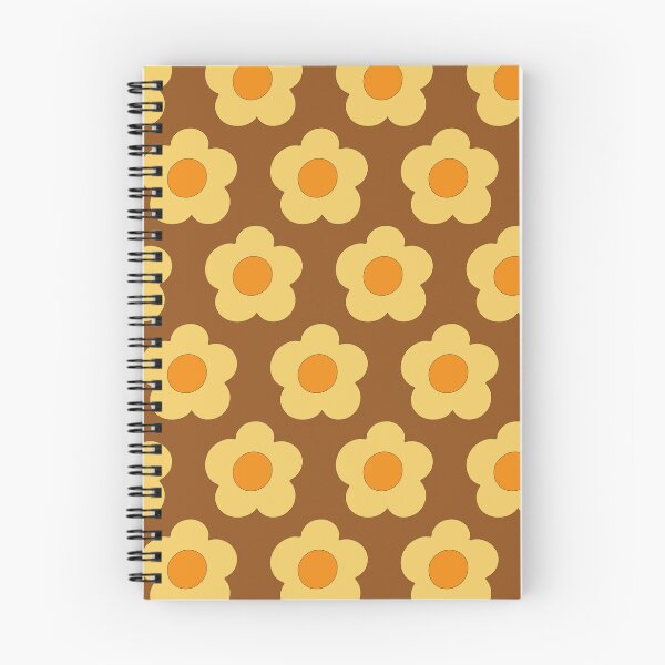 Item preview, Retro 1970s style simple graphic rounded Patel warm yellow florals on brown background designed and sold by PrettywithColor.
