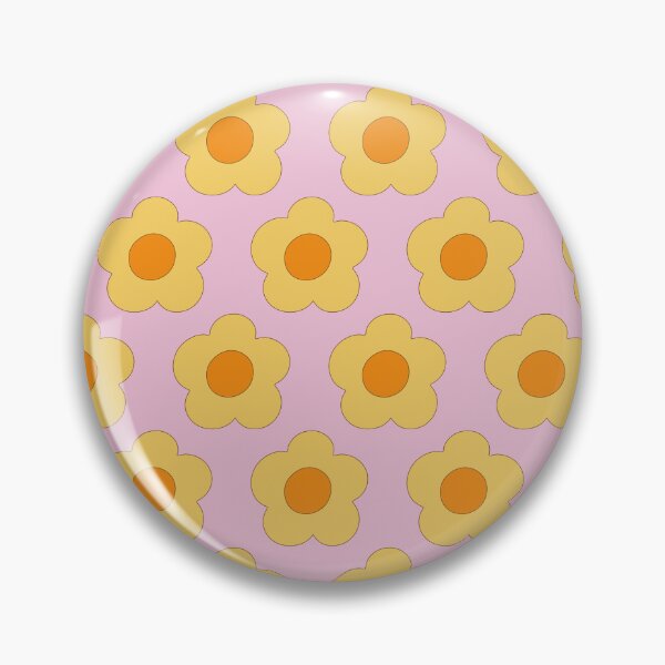Item preview, Cute Groovy Retro 1970s style simple graphic rounded Patel warm yellow florals on soft pink background designed and sold by PrettywithColor.