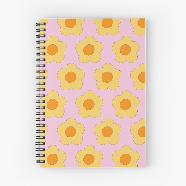 Item preview, Cute Groovy Retro 1970s style simple graphic rounded Patel warm yellow florals on soft pink background designed and sold by PrettywithColor.