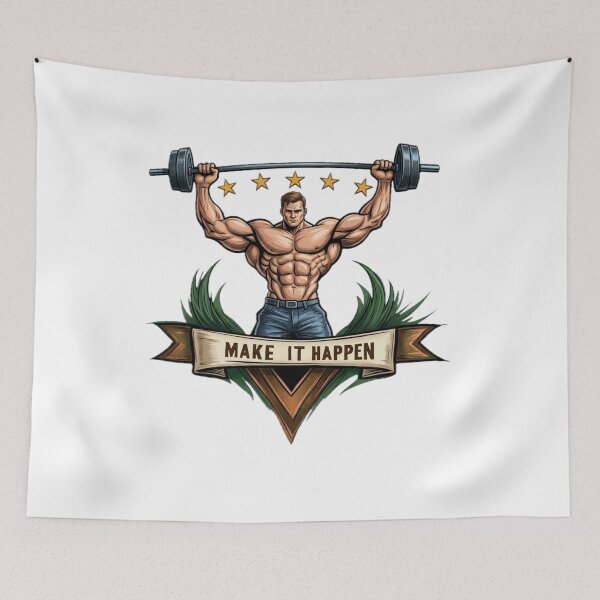 Item preview, Fitness Sports Motivation | MAKE IT HAPPEN | Retro Muscular Weightlifting Bodybuilder Gym Quote. designed and sold by Giulivo Store Graphic.