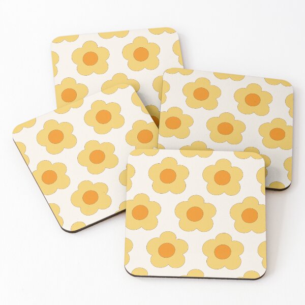 Item preview, cheerful Groovy Retro 1970s style simple graphic rounded Patel warm yellow florals on creamy white background designed and sold by PrettywithColor.