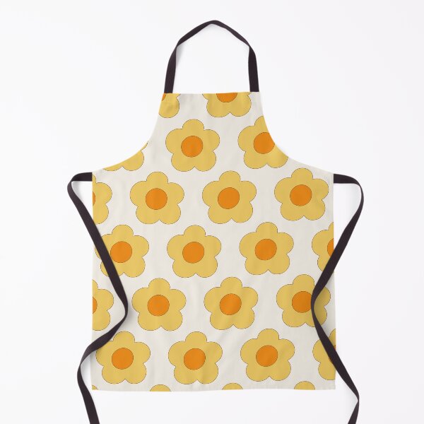 Item preview, cheerful Groovy Retro 1970s style simple graphic rounded Patel warm yellow florals on creamy white background designed and sold by PrettywithColor.
