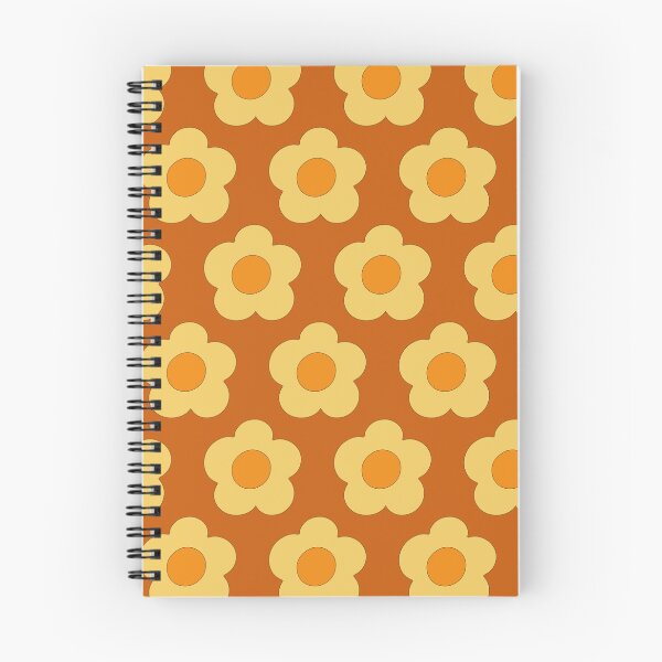 Item preview, cheerful Groovy Retro 1970s style simple graphic rounded Patel warm yellow florals on terracotta background designed and sold by PrettywithColor.