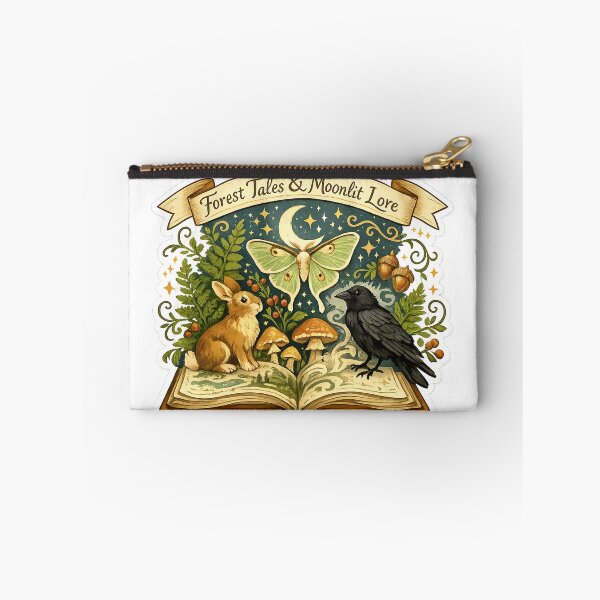Item preview, Forest Tales and Moonlit Lore Bookish Woodland Rabbit Raven Moth Art designed and sold by inkoutninja.