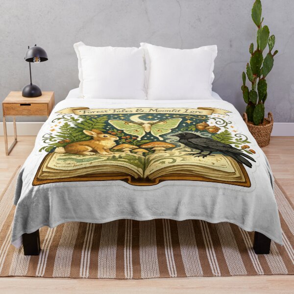 Item preview, Forest Tales and Moonlit Lore Bookish Woodland Rabbit Raven Moth Art designed and sold by inkoutninja.