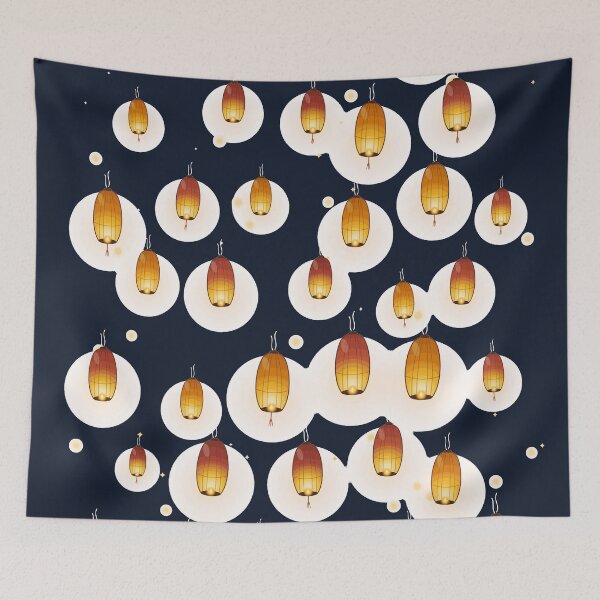 Item preview, Floating Lantern Field Mid-Autumn Sky Lantern Scatter Pattern designed and sold by KungPowUnicorn.