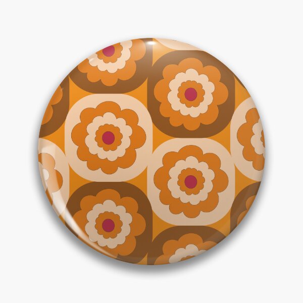 Item preview, Mid-century retro 1970s style blooms in stacked geometric cube blocks in orange and brown designed and sold by PrettywithColor.