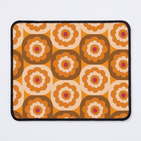 Item preview, Mid-century retro 1970s style blooms in stacked geometric cube blocks in orange and brown designed and sold by PrettywithColor.