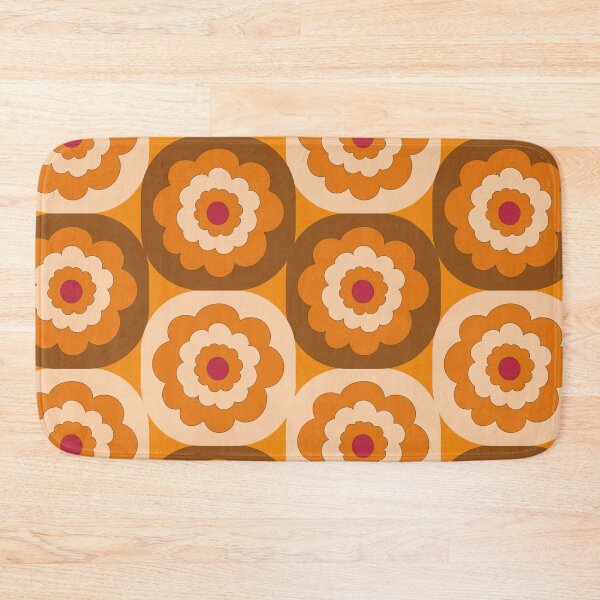 Item preview, Mid-century retro 1970s style blooms in stacked geometric cube blocks in orange and brown designed and sold by PrettywithColor.