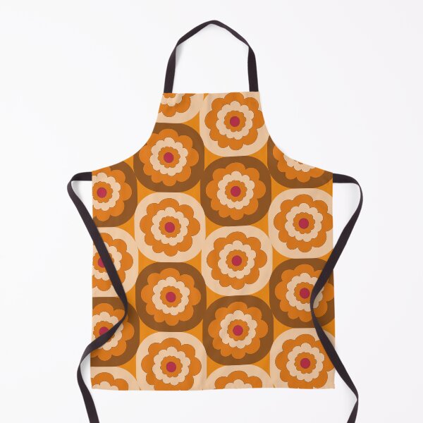 Item preview, Mid-century retro 1970s style blooms in stacked geometric cube blocks in orange and brown designed and sold by PrettywithColor.