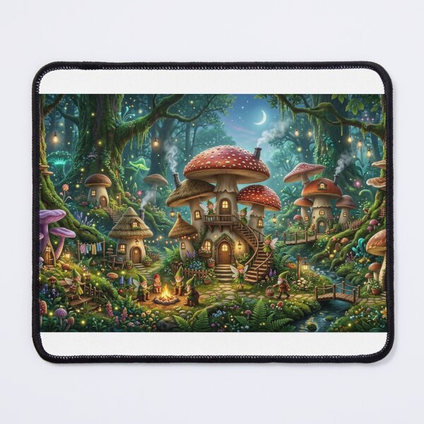 Item preview, Magical Fairy Tale Forest with Gnome Mushroom Houses and Fairies designed and sold by Deep Layer.