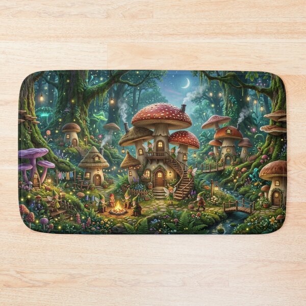 Item preview, Magical Fairy Tale Forest with Gnome Mushroom Houses and Fairies designed and sold by Deep Layer.