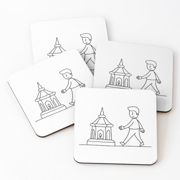 Item preview, An illustration of visitor walking beside a vihara lantern designed and sold by rasagamastore.