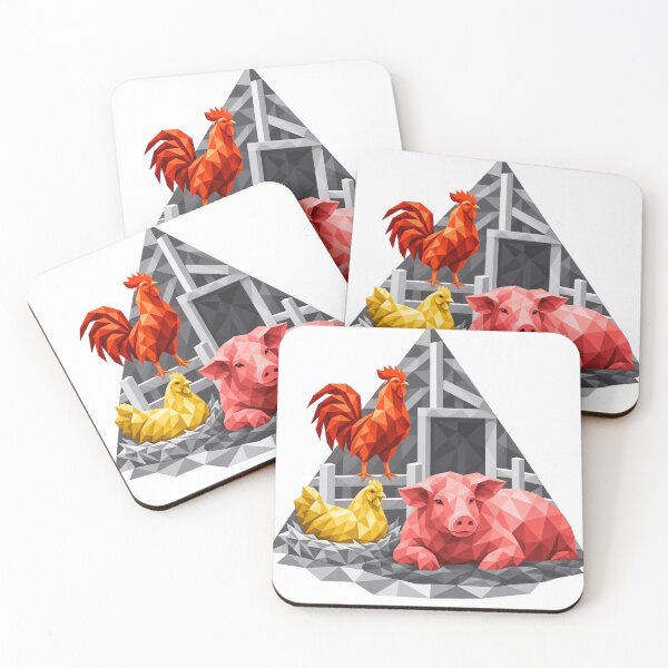 Item preview, Geometric rooster, hen and pig designed and sold by danart7.