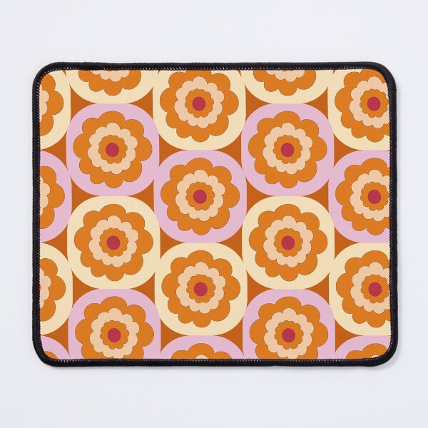 Item preview, Retro Mid-century 1970s style floral blooms in stacked geometric cube blocks in orange pink and brown designed and sold by PrettywithColor.