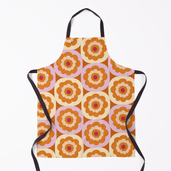 Item preview, Retro Mid-century 1970s style floral blooms in stacked geometric cube blocks in orange pink and brown designed and sold by PrettywithColor.