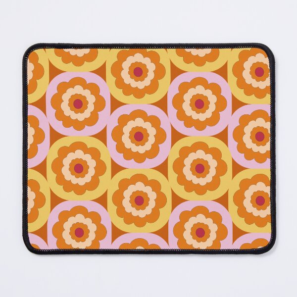 Item preview, Retro Mid-century 1970s style floral blooms in stacked geometric cube blocks in orange pink and brown designed and sold by PrettywithColor.