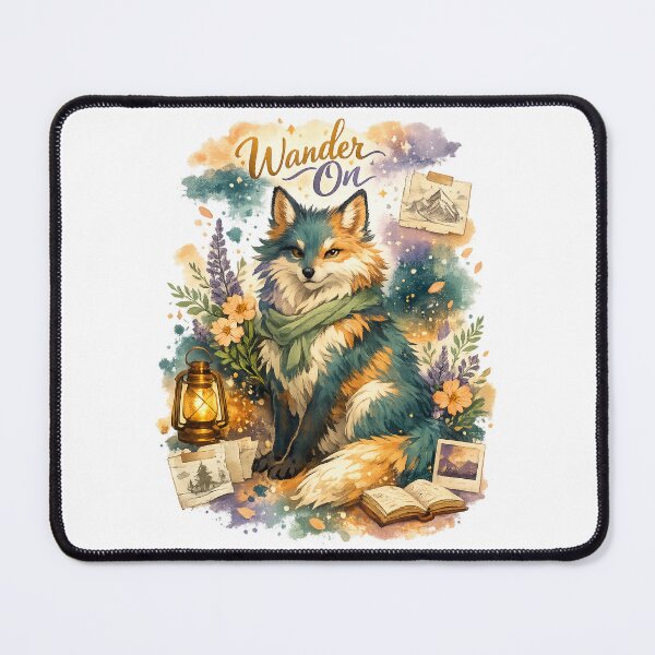 Item preview, Wander On Fox Traveler Lantern Wildflower Adventure Watercolor Art Design designed and sold by inkoutninja.