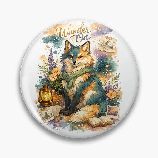 Item preview, Wander On Fox Traveler Lantern Wildflower Adventure Watercolor Art Design designed and sold by inkoutninja.