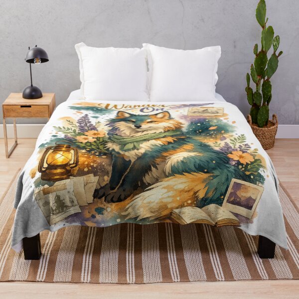 Item preview, Wander On Fox Traveler Lantern Wildflower Adventure Watercolor Art Design designed and sold by inkoutninja.
