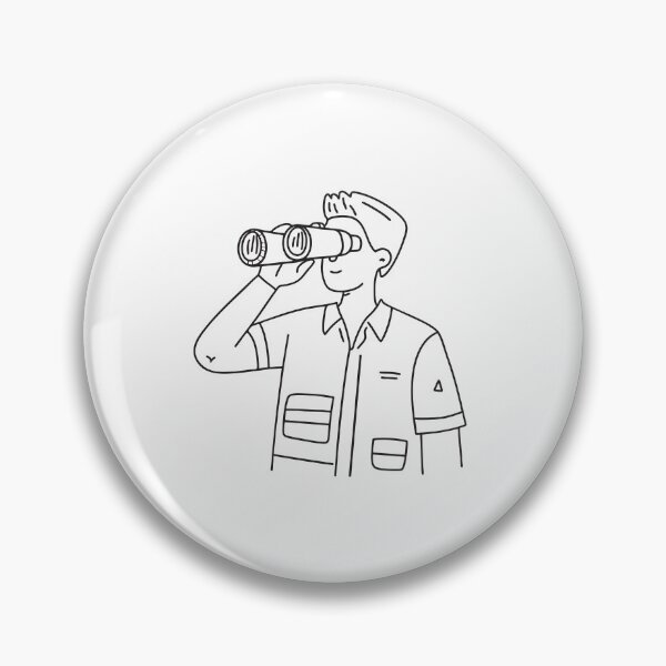 Artikelvorschau, Ein Mann, der durch ein Fernglas eine entfernte Landschaft betrachtet entworfen und verkauft von rasagamastore.