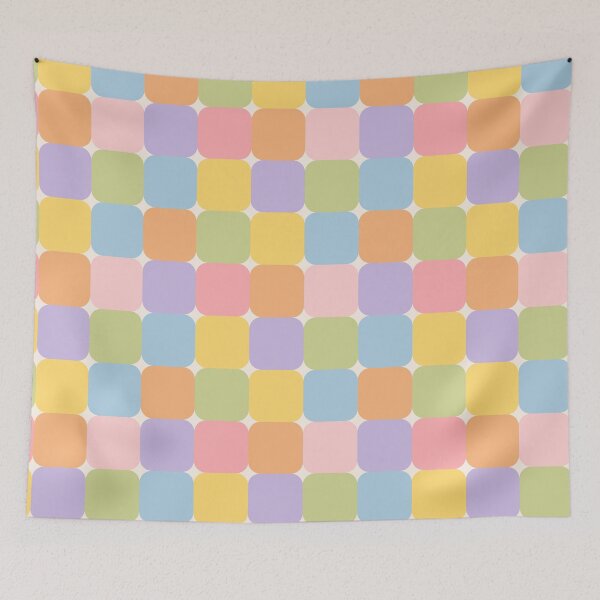 Item preview, Soft colourful mid-century modern geometric square grid in pastel colours designed and sold by PrettywithColor.
