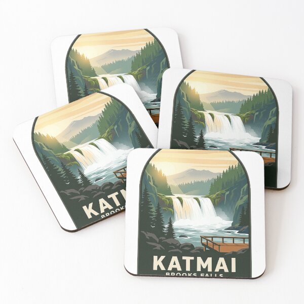 Item preview, Brooks Falls Katmai National Park Vintage WPA Sticker designed and sold by DetourDgn.
