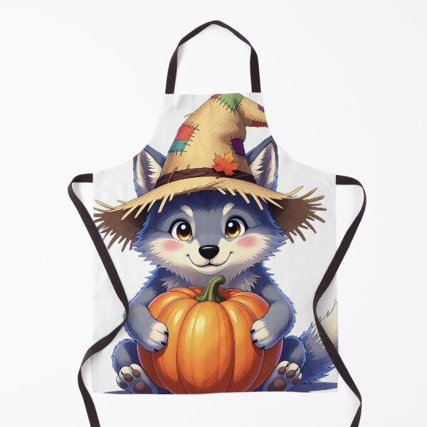 Item preview, Cute Scarecrow Wolf Puppy Hugging Autumn Pumpkin designed and sold by pumsquare.