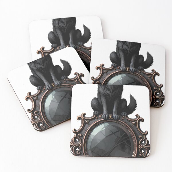 Item preview, Gothic Shadow Wolf Cub Carved Obsidian Mirror designed and sold by IllumeInk.