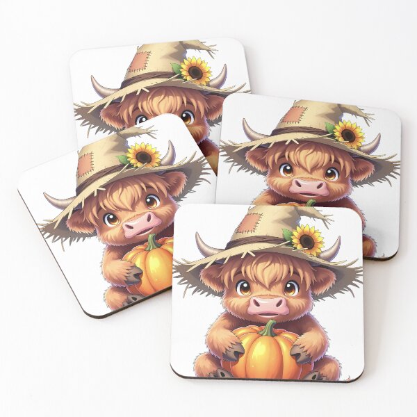 Item preview, Cute Scarecrow Baby Highland Cow Hugging Harvest Pumpkin designed and sold by pumsquare.