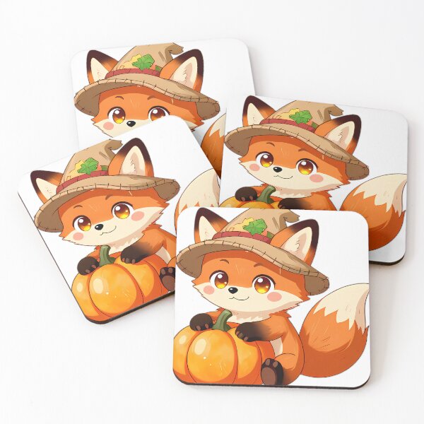 Item preview, Cute Scarecrow Red Fox Cub Hugging Bright Orange Pumpkin designed and sold by pumsquare.