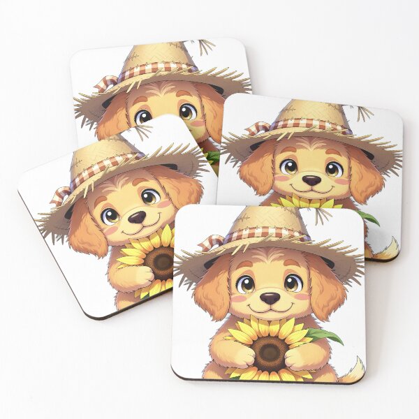 Item preview, Cute Scarecrow Golden Retriever Puppy Hugging Golden Sunflower designed and sold by pumsquare.