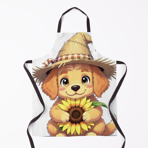 Item preview, Cute Scarecrow Golden Retriever Puppy Hugging Golden Sunflower designed and sold by pumsquare.