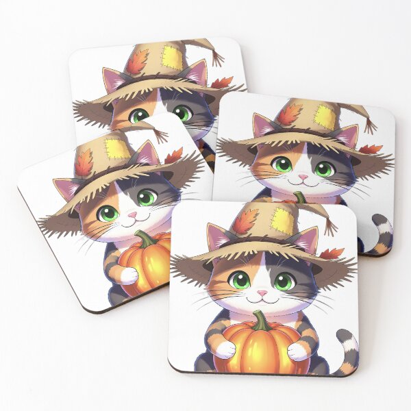 Item preview, Cute Scarecrow Calico Cat Hugging Glowing Harvest Pumpkin designed and sold by pumsquare.