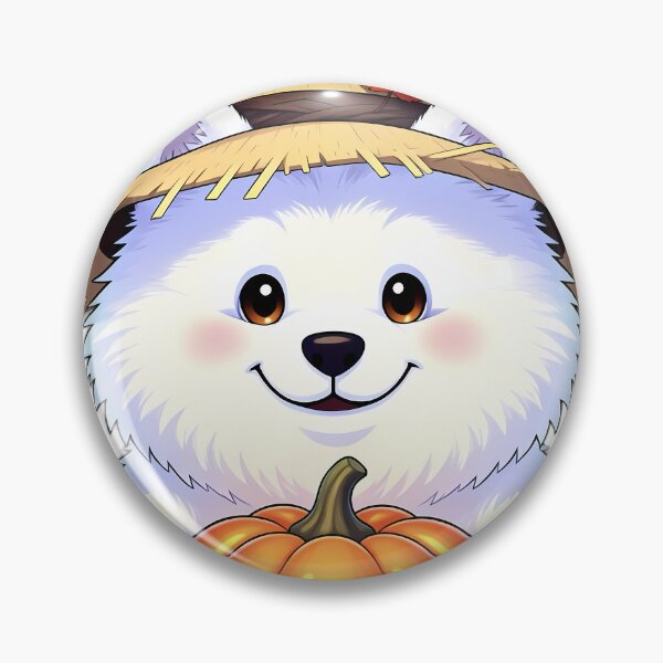 Item preview, Cute Scarecrow Samoyed Puppy Hugging Autumn Pumpkin designed and sold by pumsquare.