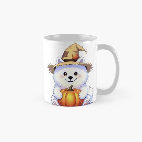 Item preview, Cute Scarecrow Samoyed Puppy Hugging Autumn Pumpkin designed and sold by pumsquare.