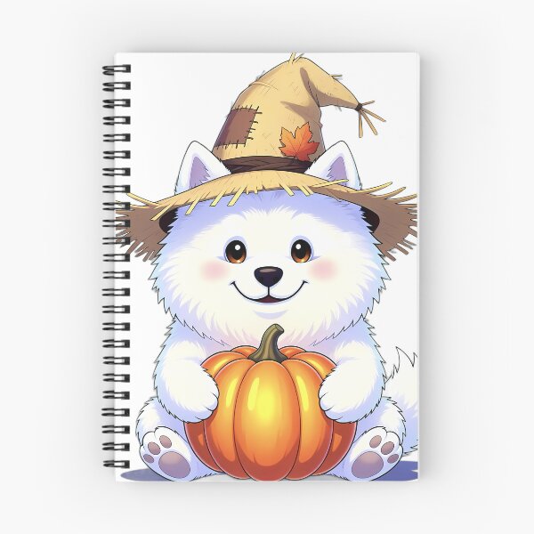 Item preview, Cute Scarecrow Samoyed Puppy Hugging Autumn Pumpkin designed and sold by pumsquare.