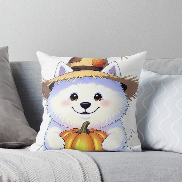Item preview, Cute Scarecrow Samoyed Puppy Hugging Autumn Pumpkin designed and sold by pumsquare.