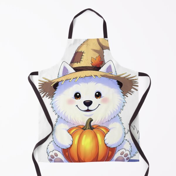Item preview, Cute Scarecrow Samoyed Puppy Hugging Autumn Pumpkin designed and sold by pumsquare.