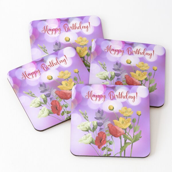 Item preview, Happy Birthday Flowers With Pink Lilac Pastel Background designed and sold by JonnaHurmerinta.