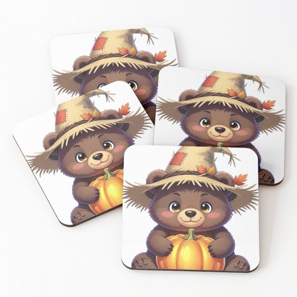 Item preview, Cute Scarecrow Brown Bear Cub Hugging Autumn Pumpkin designed and sold by pumsquare.